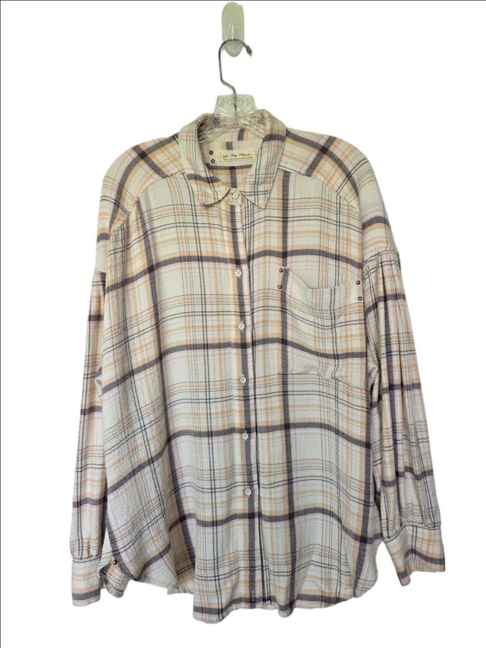 Free People Hidden Valley Plaid Shirt in Cream, Taupe Soft Pink Oversized - Picture 2 of 10